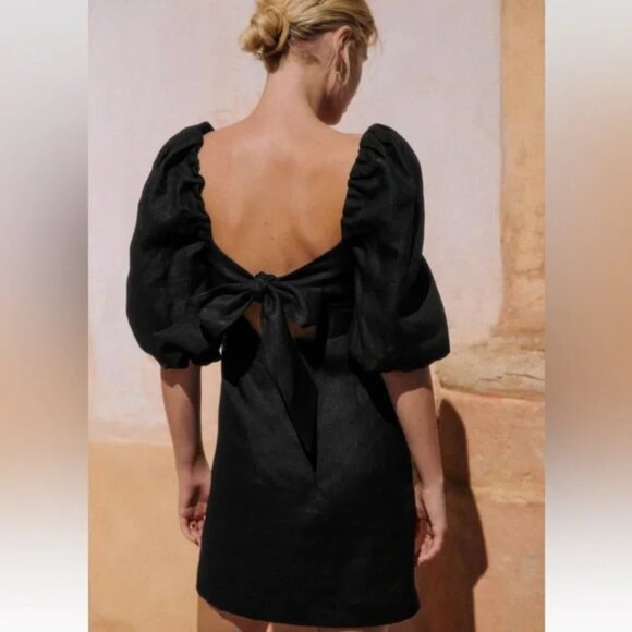 Sezane Armida Dress size 4 black linen - Picture 3 of 7